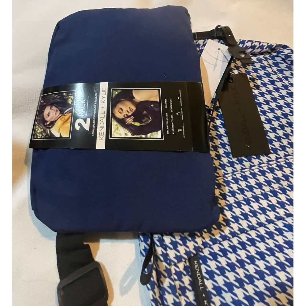 KENDALL & KYLIE 2 PACK BACKPACK Solid Navy & Blue/White Check Print $60 NEW - Picture 2 of 11